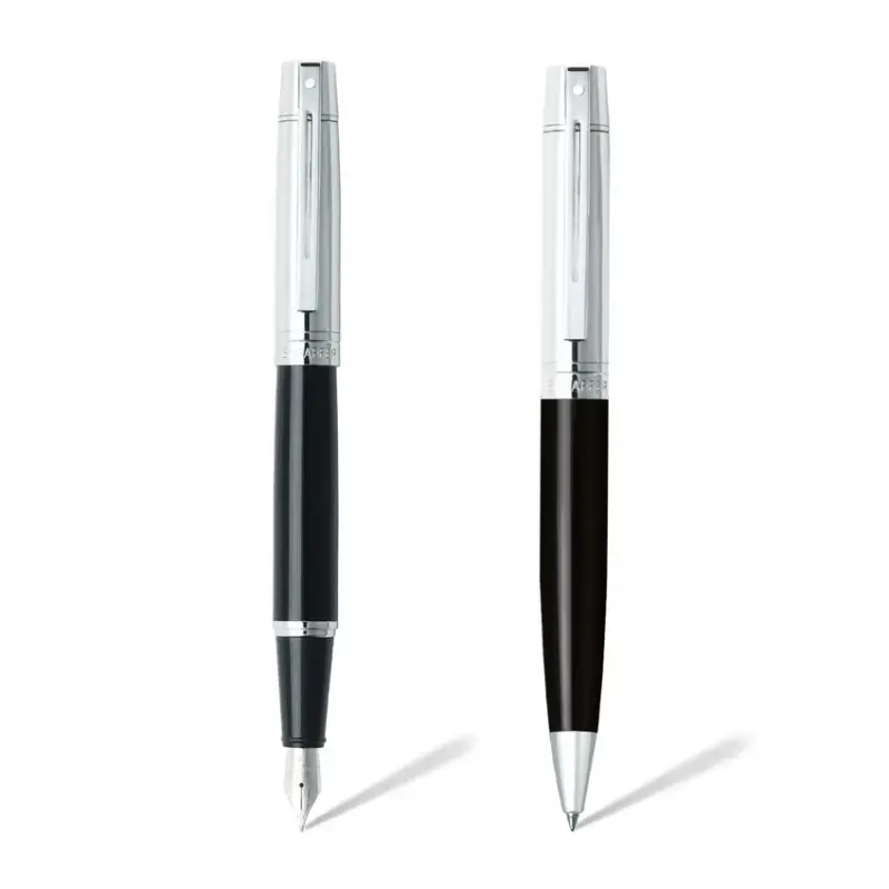 Sheaffer Gift Set 300 9314 Fountain Pen (M) and Ballpoint Pen Glossy Black Barrel Chrome Cap and Chrome Trims - Set of 2 Pens