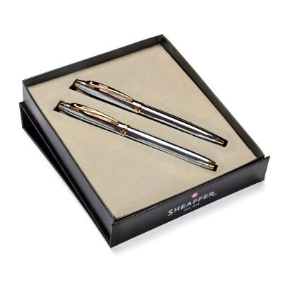 Sheaffer Gift Set 100 9340 Fountain Pen (M) and Rollerball Pen Bright Chrome with Gold Trims - Set of 2 Pens
