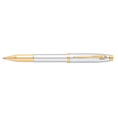 Sheaffer Gift Set 100 9340 Fountain Pen (M) and Rollerball Pen Bright Chrome with Gold Trims - Set of 2 Pens