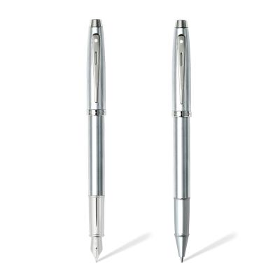 Sheaffer Gift Set 100 9306 Fountain Pen (M) and Rollerball Pen Brushed Chrome with Chrome Trims - Set of 2 Pens