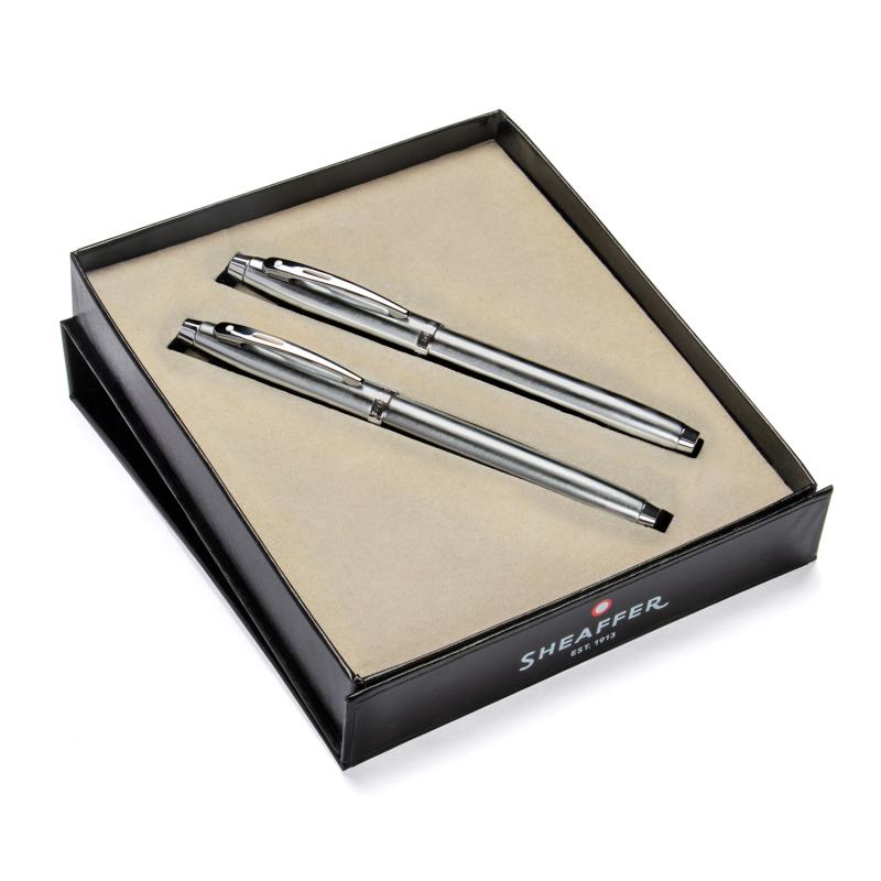 Sheaffer Gift Set 100 9306 Fountain Pen (M) and Rollerball Pen Brushed Chrome with Chrome Trims - Set of 2 Pens