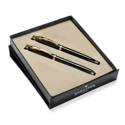 Sheaffer Gift Set 100 9322 Ballpoint Pen and Rollerball Pen Glossy Black with Gold Trims - Set of 2 Pens