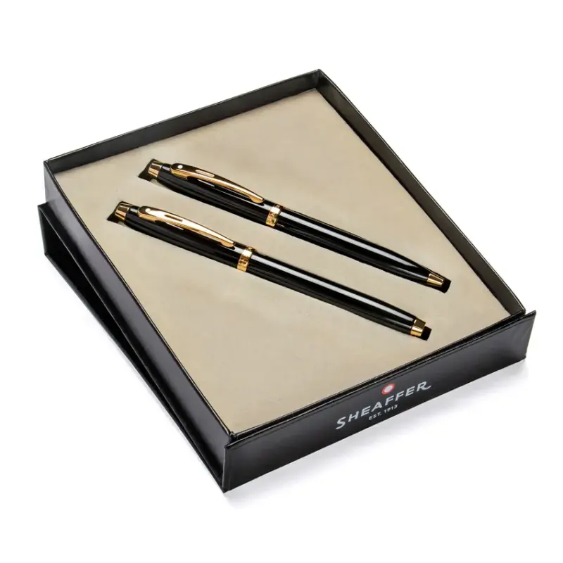 Sheaffer Gift Set 100 9322 Ballpoint Pen and Rollerball Pen Glossy Black with Gold Trims - Set of 2 Pens