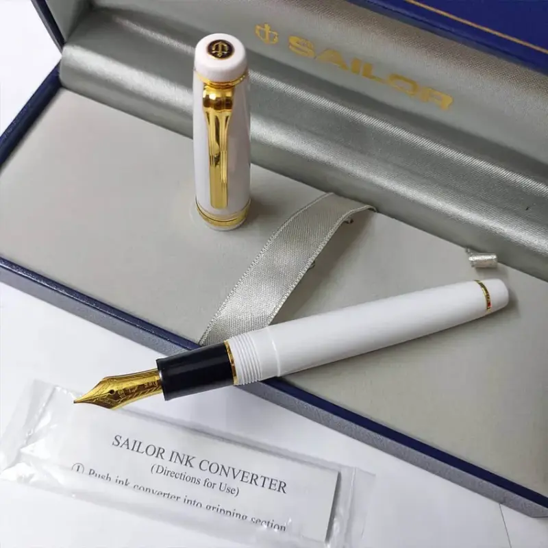 Sailor Professional Gear Slim Fountain Pen (14K Medium) White with Gold Trims