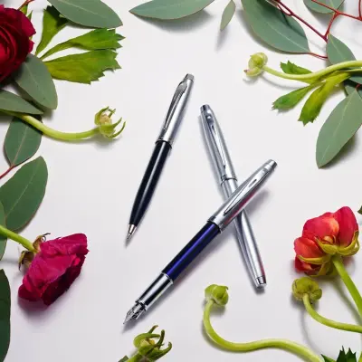Sheaffer 100 9313 Ballpoint Pen Black And Brushed Chrome With Chrome Plated Trim