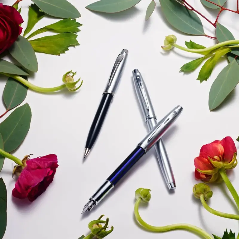 Sheaffer 100 9313 Ballpoint Pen Black And Brushed Chrome With Chrome Plated Trim