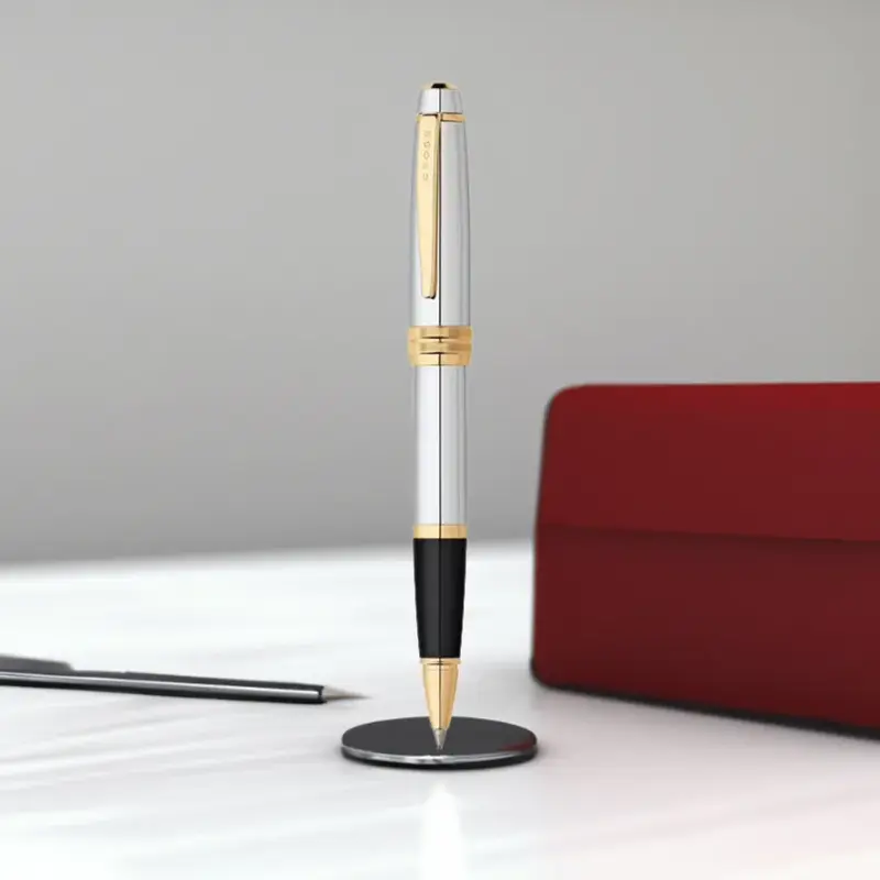 Cross AT0455-6 Bailey Rollerball Pen Chrome with Gold Trims
