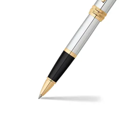 Cross AT0455-6 Bailey Rollerball Pen Chrome with Gold Trims