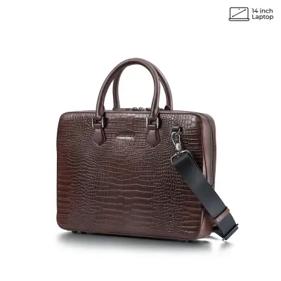 14-inch Croc-Textured Single Compartment Laptop Bag