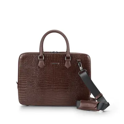 14-inch Croc-Textured Single Compartment Laptop Bag