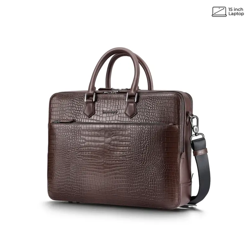 15-inch Croc-Textured Double Compartment Laptop Bag