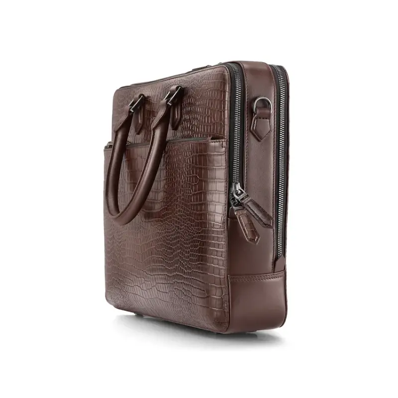 15-inch Croc-Textured Double Compartment Laptop Bag
