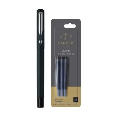 Parker Vector Matte Black Fountain Pen With Chrome Trim-Fine