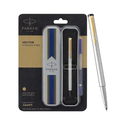Parker Vector Stainless Steel Rollerball Pen With Gold Trim