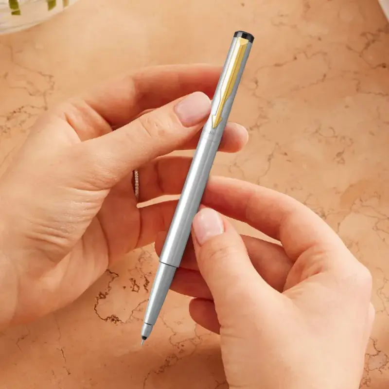 Parker Vector Stainless Steel Rollerball Pen With Gold Trim