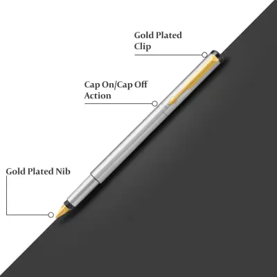 Parker Vector Stainless Steel Fountain Pen With Gold Trim-Fine