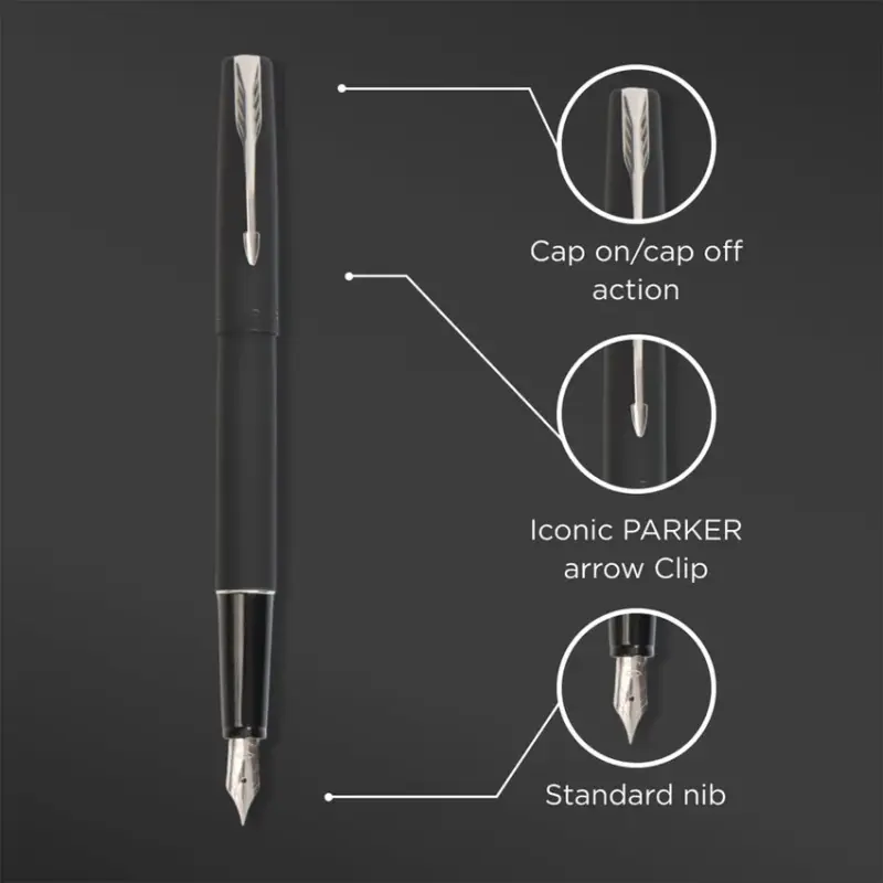 Parker Frontier Matte Black Fountain Pen With Chrome Trim-Fine