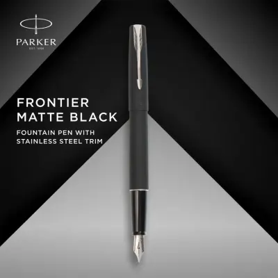 Parker Frontier Matte Black Fountain Pen With Chrome Trim-Fine