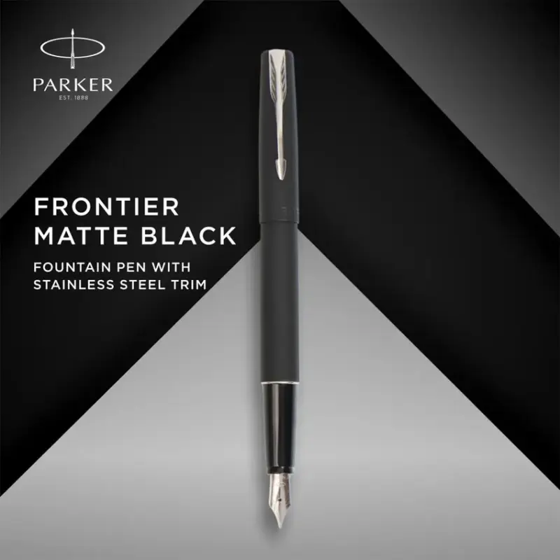 Parker Frontier Matte Black Fountain Pen With Chrome Trim-Fine