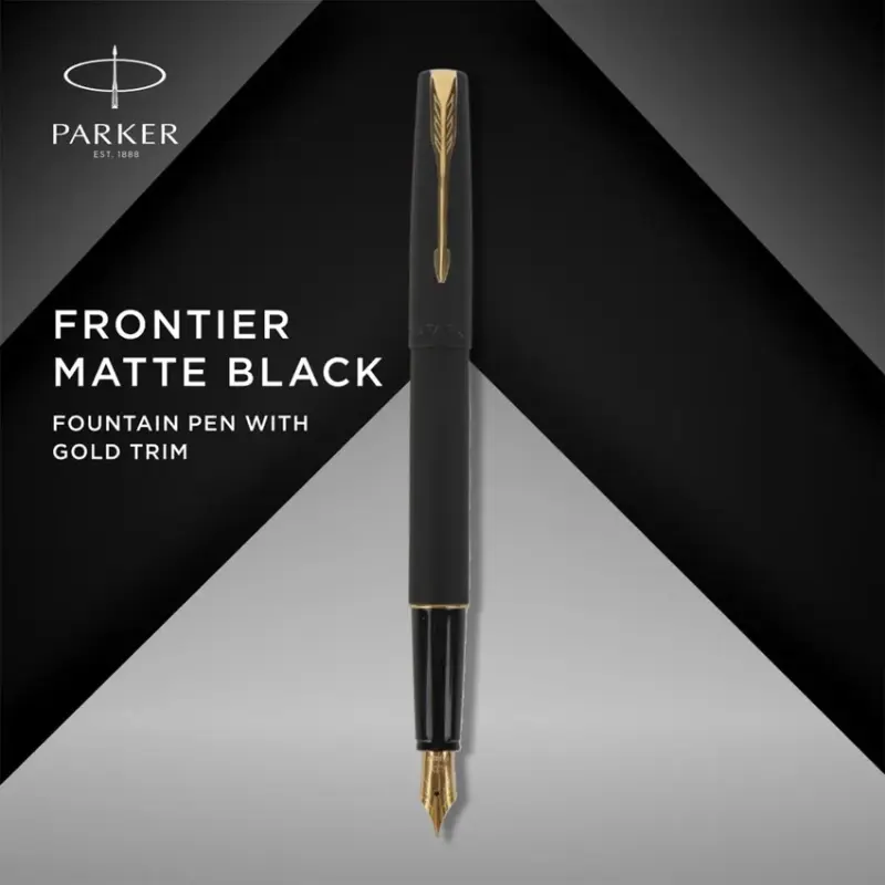 Parker Frontier Matte Black Fountain Pen Gold Trim-Fine