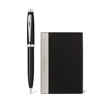 Sheaffer Gift Set 100 Ballpoint Pen with Business Card Holder Glossy Black with Chrome Trims