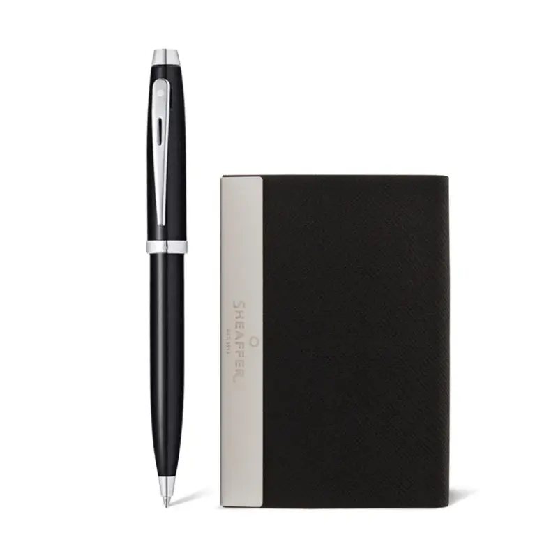Sheaffer Gift Set 100 Ballpoint Pen with Business Card Holder Glossy Black with Chrome Trims